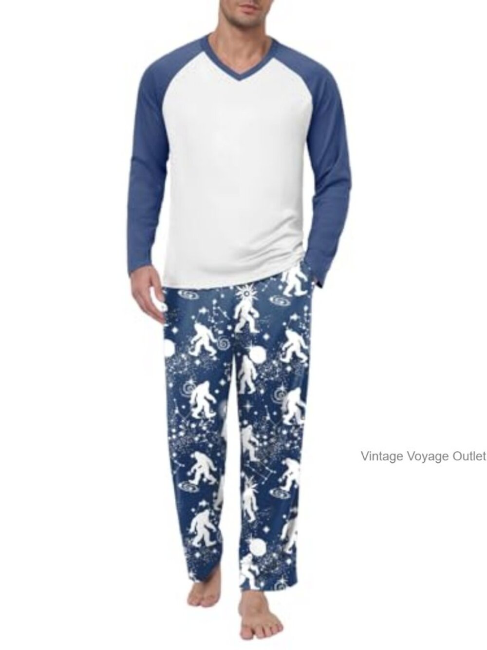 Men's Pajama Set Soft Long Sleeve V-Neck Loungewear with Pockets Two Piece